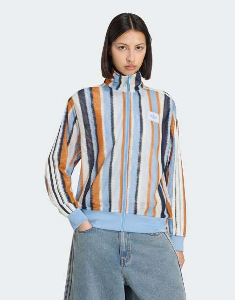 adidas Originals summer glow knitted firebird track top in ash blue - view 1