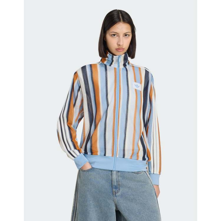 adidas Originals summer glow knitted stripe firebird track top in