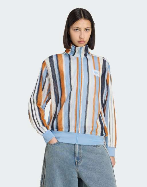 adidas Originals summer glow knitted stripe firebird track top in