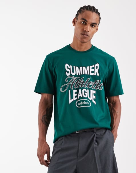 adidas Originals – Summer League Spell Out – Grön t-shirt med tryck - view 1