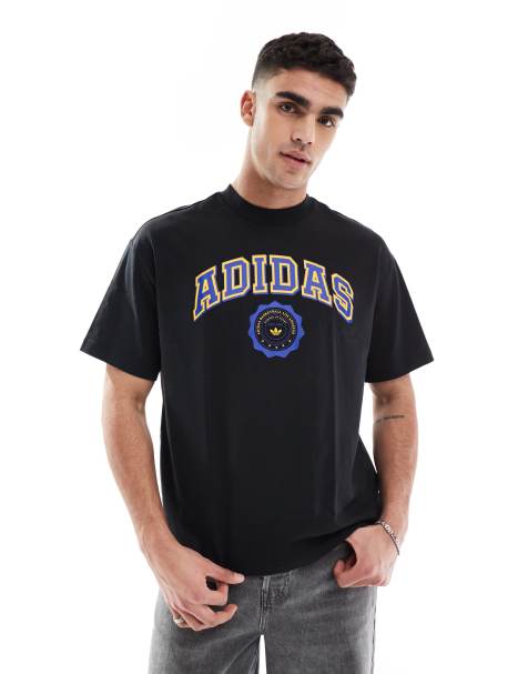 adidas Originals Summer of sport graphic tee in black / royal blue