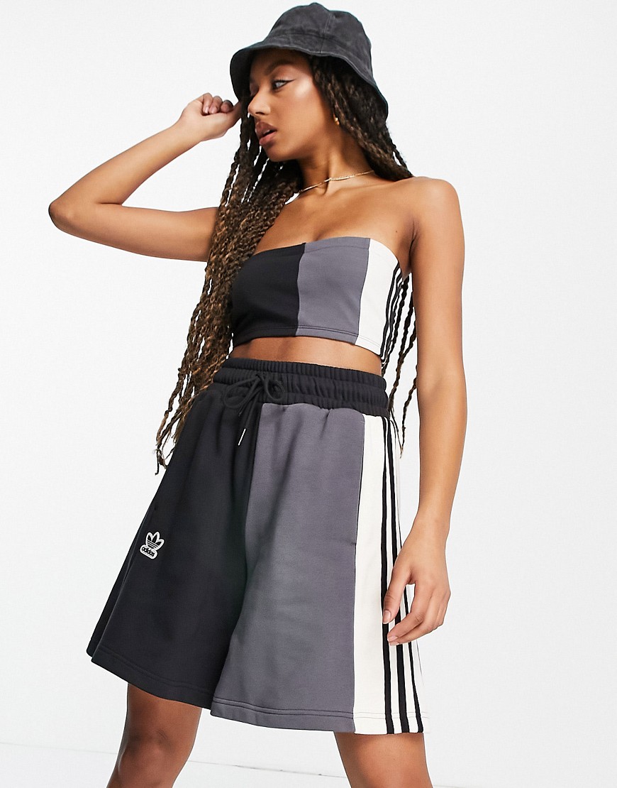Adidas Originals 'summer rave' color block boyfriend shorts in black