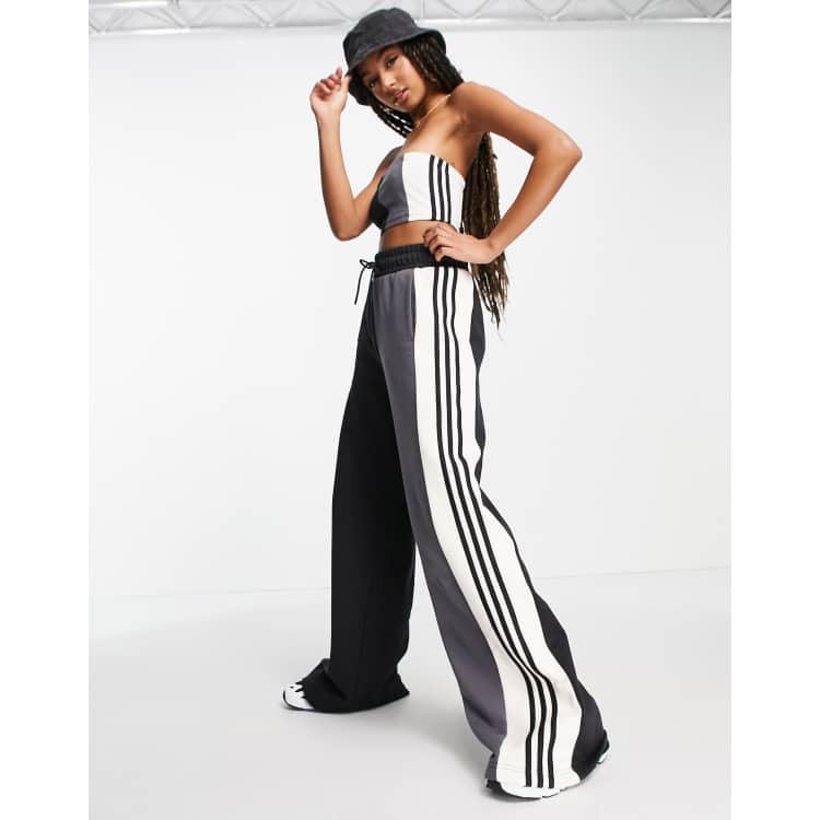 adidas Originals summer rave color block wide leg pants in black