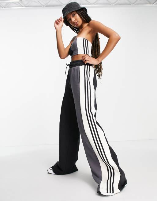 adidas Originals 'summer rave' color block wide leg pants in black