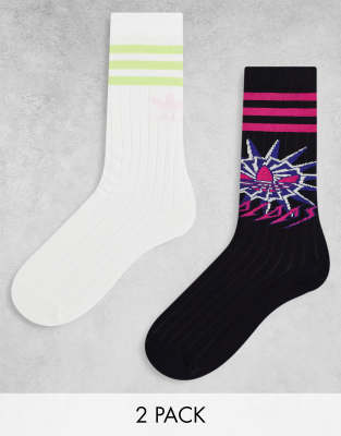 adidas Originals - Summer Rave - Lot de 2 paires de chaussettes - Noir/blanc | ASOS