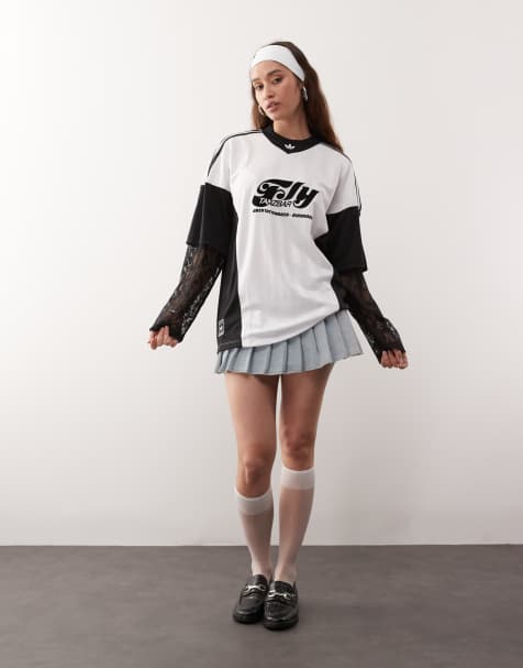 adidas Originals – Summer – Svart fotbollströja med spetsärmar - view 1