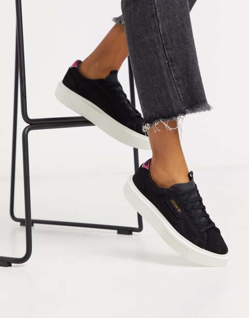 Adidas originals super sleek trainers in black hotsell and white