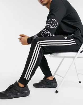 adidas Originals superstar 3 stripe joggers in black | ASOS