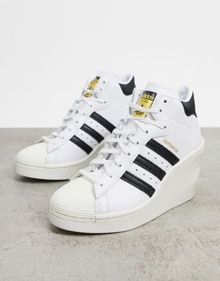 Adidas Originals Superstar 80's heeled trainers in white and black | ASOS