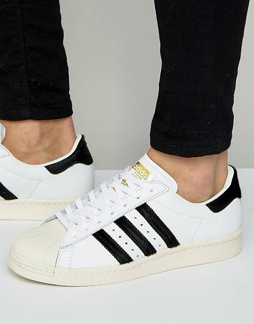 adidas Originals Superstar 80s Trainers w/Pony Hair In White BB2231