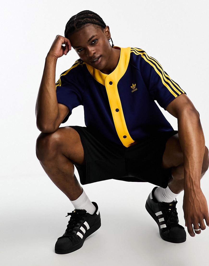adidas Originals Superstar baseball shirt in navy and yellow