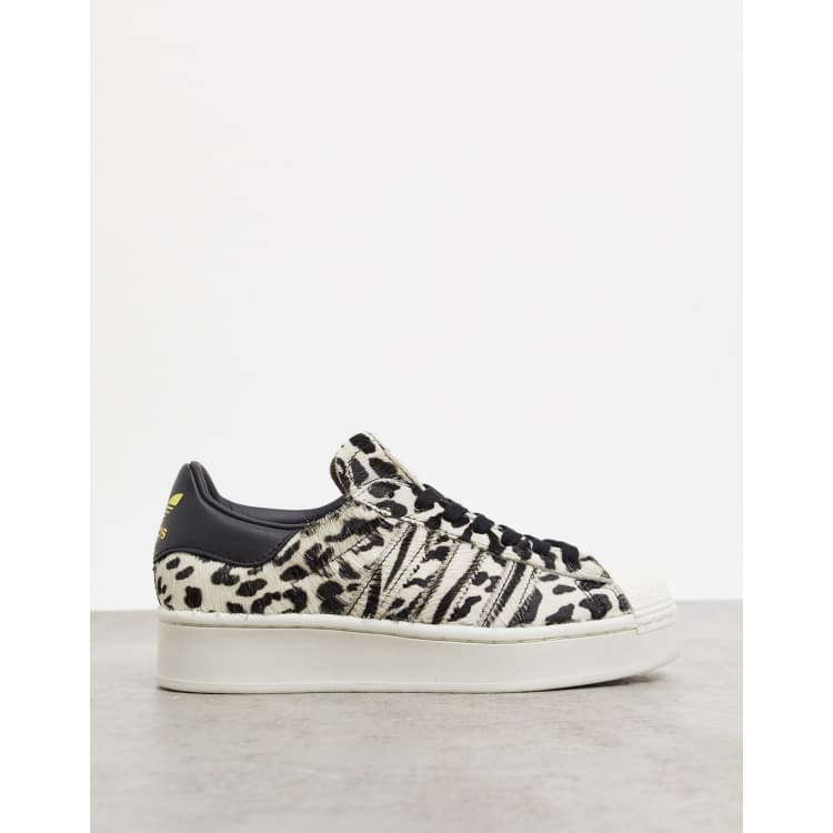 Adidas originals superstar trainers with leopard hot sale print trim