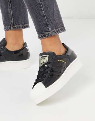 Adidas originals womens superstar bold trainers 2025 core black/core black/white