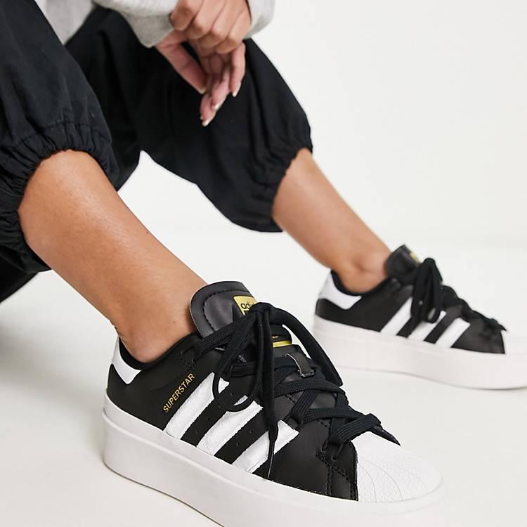 adidas Originals Superstar Bonega platform sneakers in black and white |  ASOS