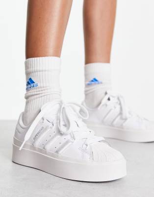 adidas Originals Superstar Bonega platform trainers in clean triple ...