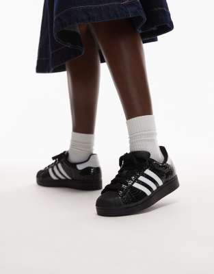 adidas Originals - Superstar II - Baskets à imprimé croco - Noir métallisé