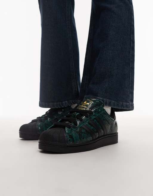 adidas Originals – Superstar II – Ciemnozielone buty sportowe we wzór skóry węża