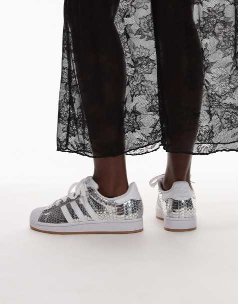adidas Originals Superstar II croc print sneakers in metallic silver - view 1