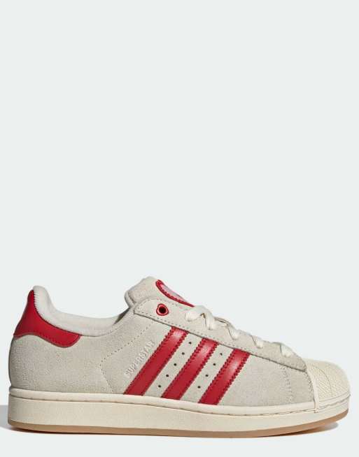 adidas Originals – Superstar II – Gräddvita och röda sneakers | ASOS