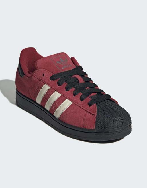 adidas Originals – Superstar II – Mörkröda och vita skor
