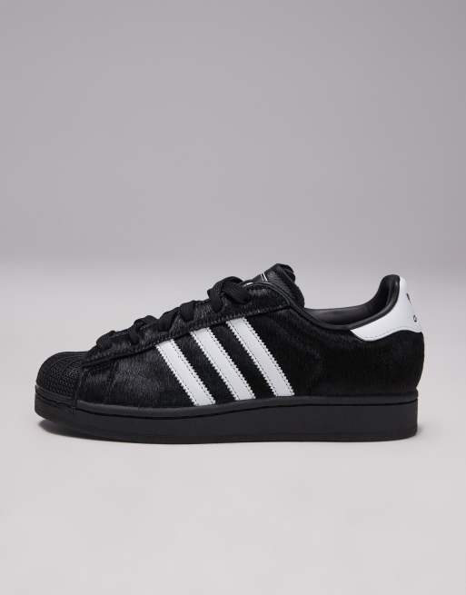 adidas Originals Superstar II pony hair trainers in black and white, 2 of 5