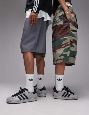 adidas Originals - Superstar II - Sneaker aus grauem und schwarzem Denim-Weiß