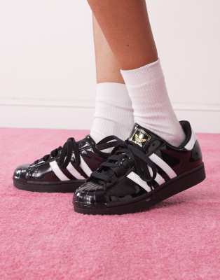 кроссовки adidas Originals Superstar II черного лакированного цвета