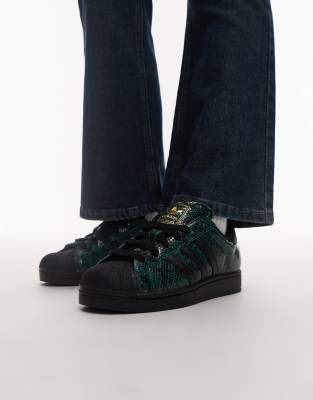  Superstar II trainers in dark green snake print