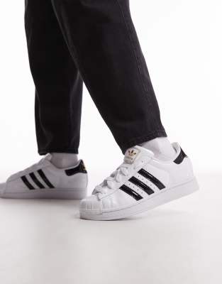adidas Originals Superstar II trainers in white and black patent