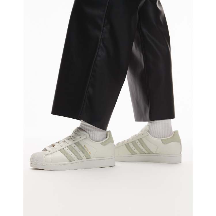 adidas Originals Superstar II trainers in white with pony hair stripes in sage  green | ASOS