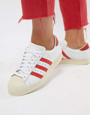 Adidas originals superstar 80's clearance red and white trainers