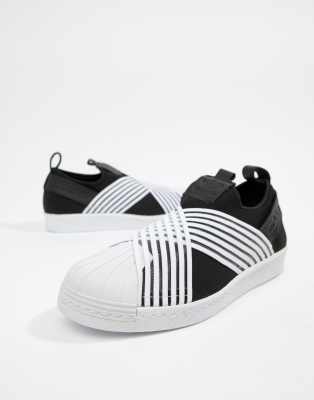 adidas originals superstar slip on trainers in black and white