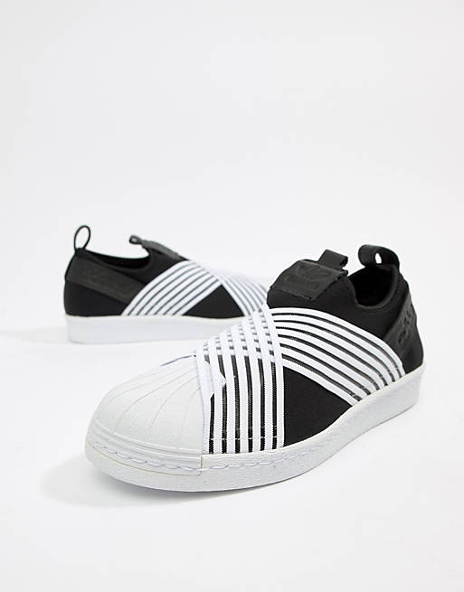 adidas Originals Superstar Slip On Sneakers In Black And White