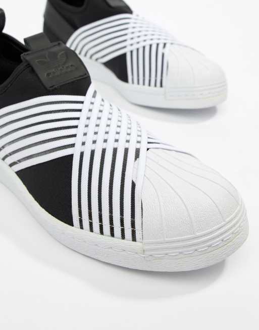 adidas Originals Superstar Slip On Sneakers In Black And White