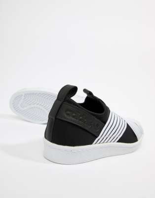 adidas originals superstar slip on trainers in black and white