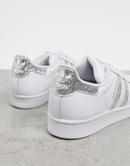 Adidas originals womens superstar glitter trainers (silver/white) best sale