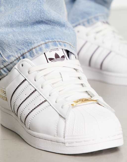 Adidas Originals Superstar Sneakers In White And Burgundy White