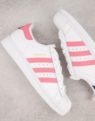 Velas Caña sobresalir adidas Originals Superstar sneakers in white and pink | ASOS
