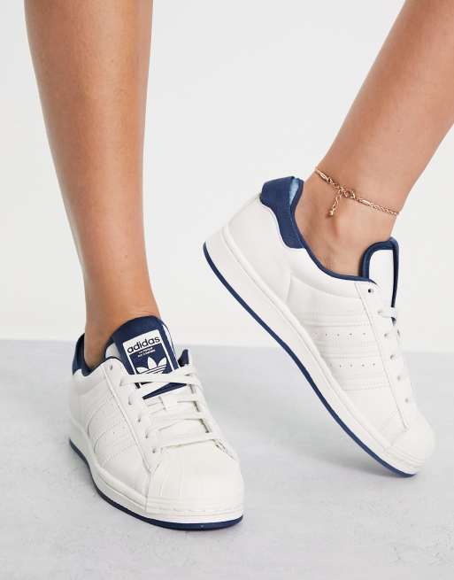 Adidas superstar womens white and navy best sale