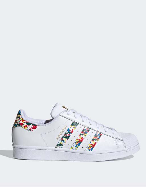 Adidas originals superstar rainbow paint splatter white clearance black