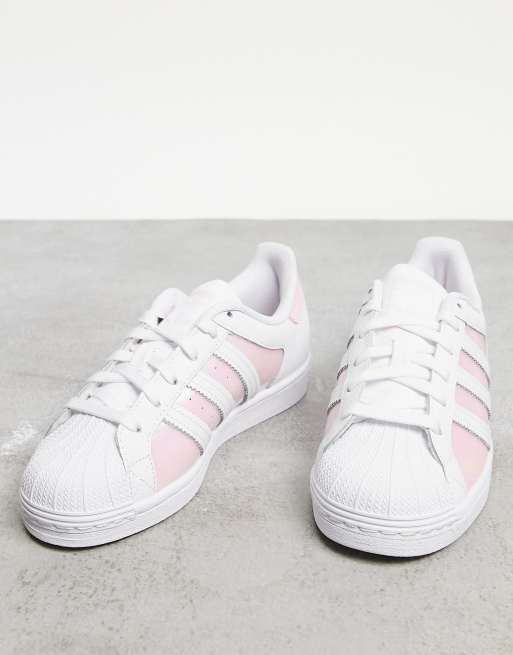 Adidas originals superstar women's white sale and pink