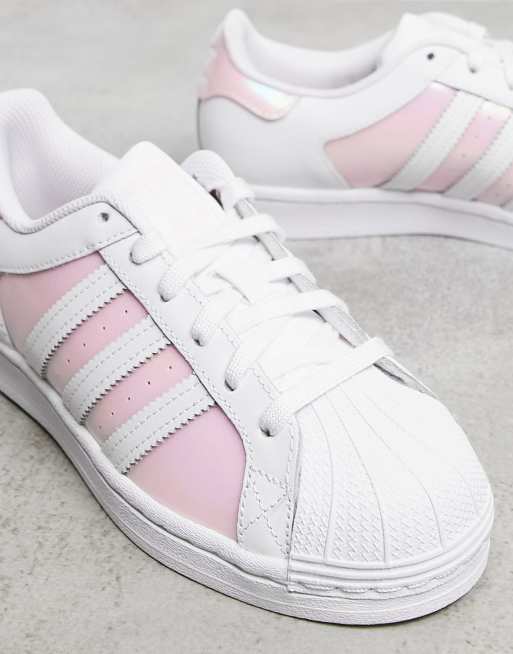 Adidas superstar white hot sale with pink stripes