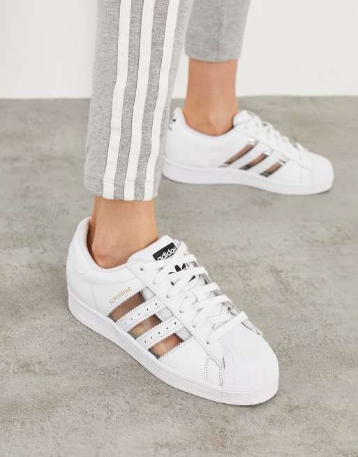 adidas Originals Superstar sneakers in white with transparent three ...