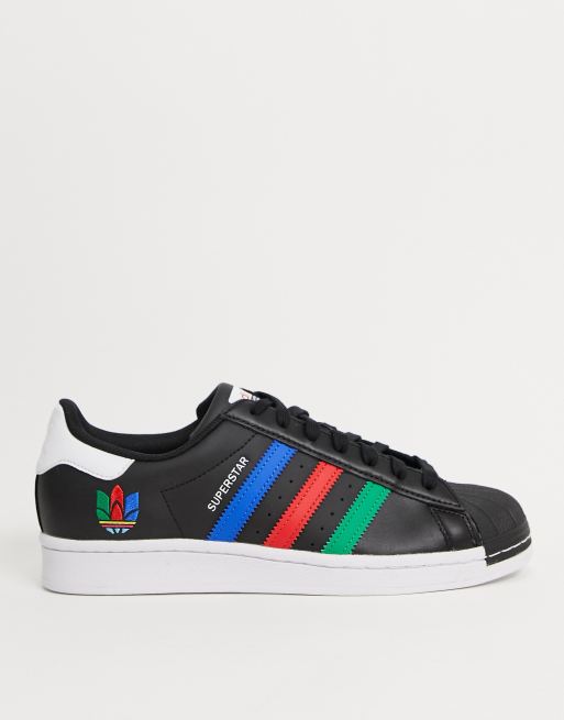 adidas Originals Superstar sneakers with 3D multicolour trefoil in black | ASOS