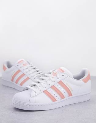 adidas Originals Superstar sneakers with blush stripes-White