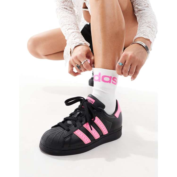 Adidas trainers black and pink on sale