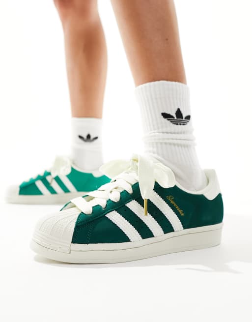 adidas Originals Superstar trainers in white and green | ASOS