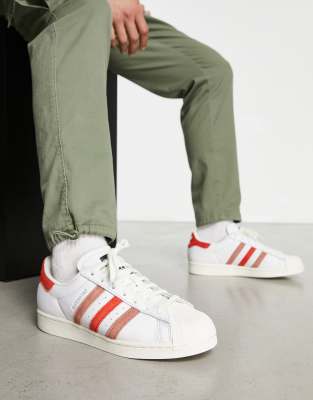 Adidas Originals Superstar 80's Red And White Trainers Originals  Superstar 80s Trainers Adidas Superstar Mens Red And