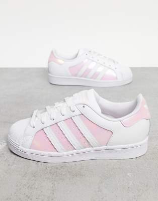 adidas Originals Superstar trainers in white and pink