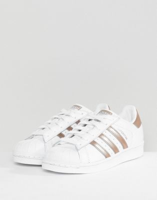 adidas white and gold superstar trainers